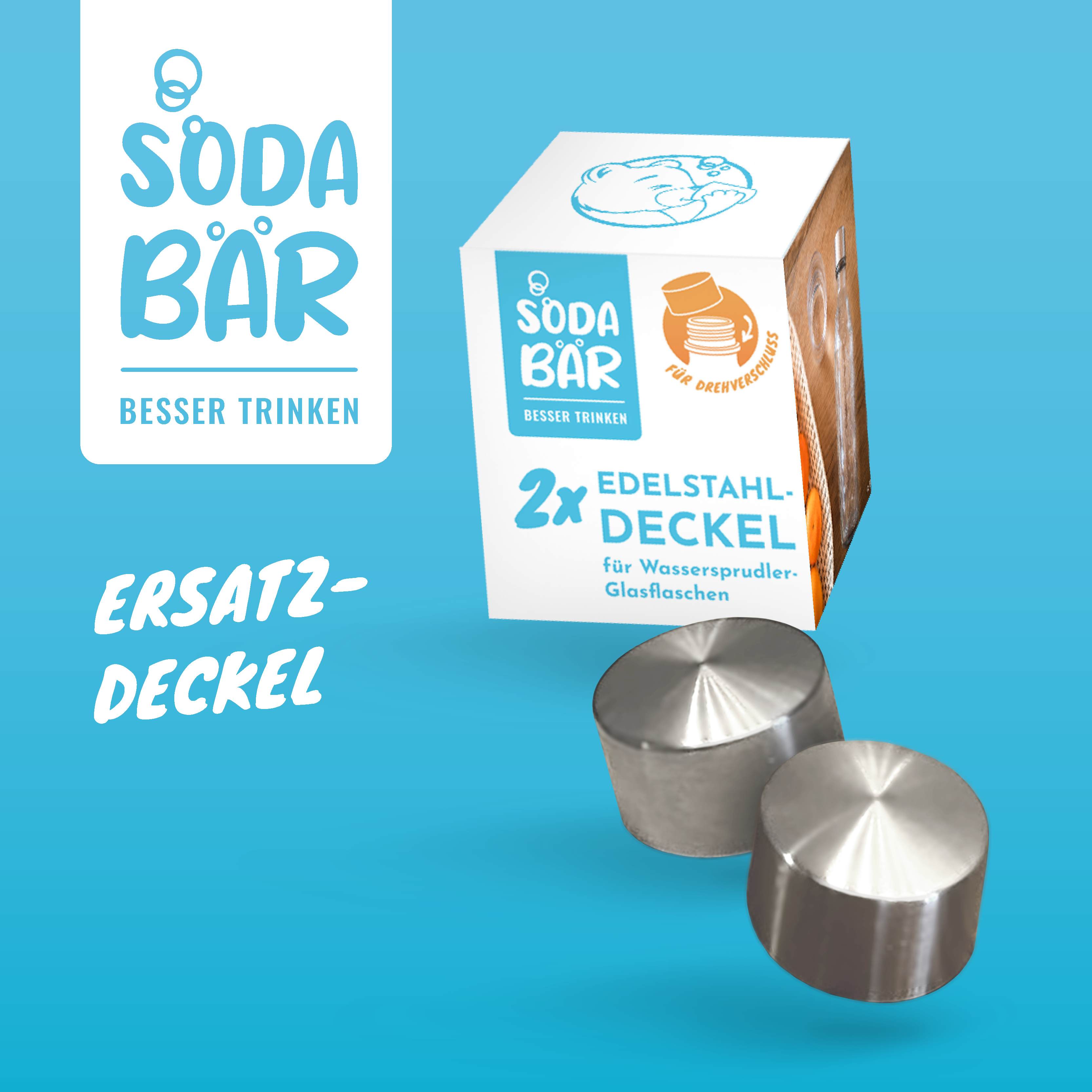 Ersatzdeckel für Glasflasche - Doppelpack